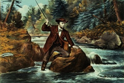 Pesca alla trota di torrente - Un momento ansioso, 1862 da N. and Ives, J.M. Currier